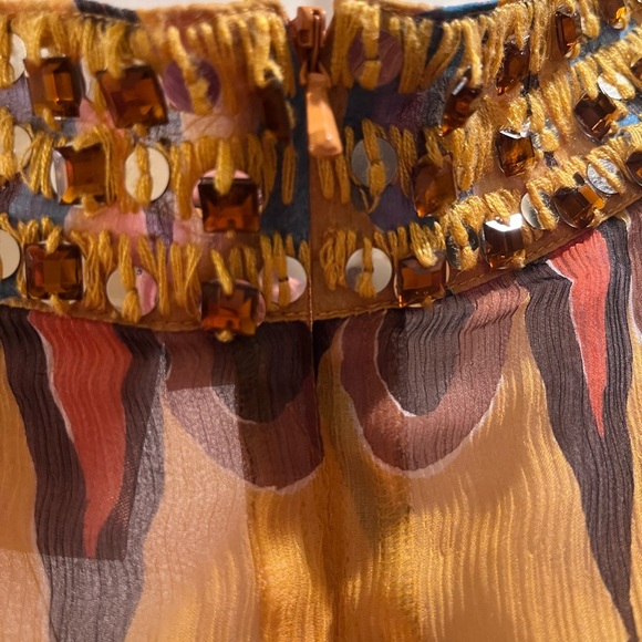 Tory Burch Lined Silk Blouse Tank with beading sequins neckline, Ikat Print sz10 - Picture 4 of 8